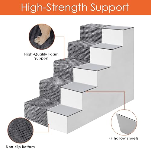 Miniatura 2 de EHEYCIGA Escaleras para perros pequeños, escaleras para perros de 5 escalones para camas altas y sofá, escalones plegables para mascotas para perros