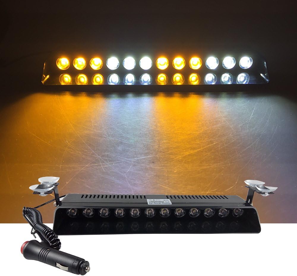 12V Car Truck Emergency Strobe Flash Light Sucker Dashboard Interior Windshield Warning Light Bar Current (12LED, Amber White Amber White)