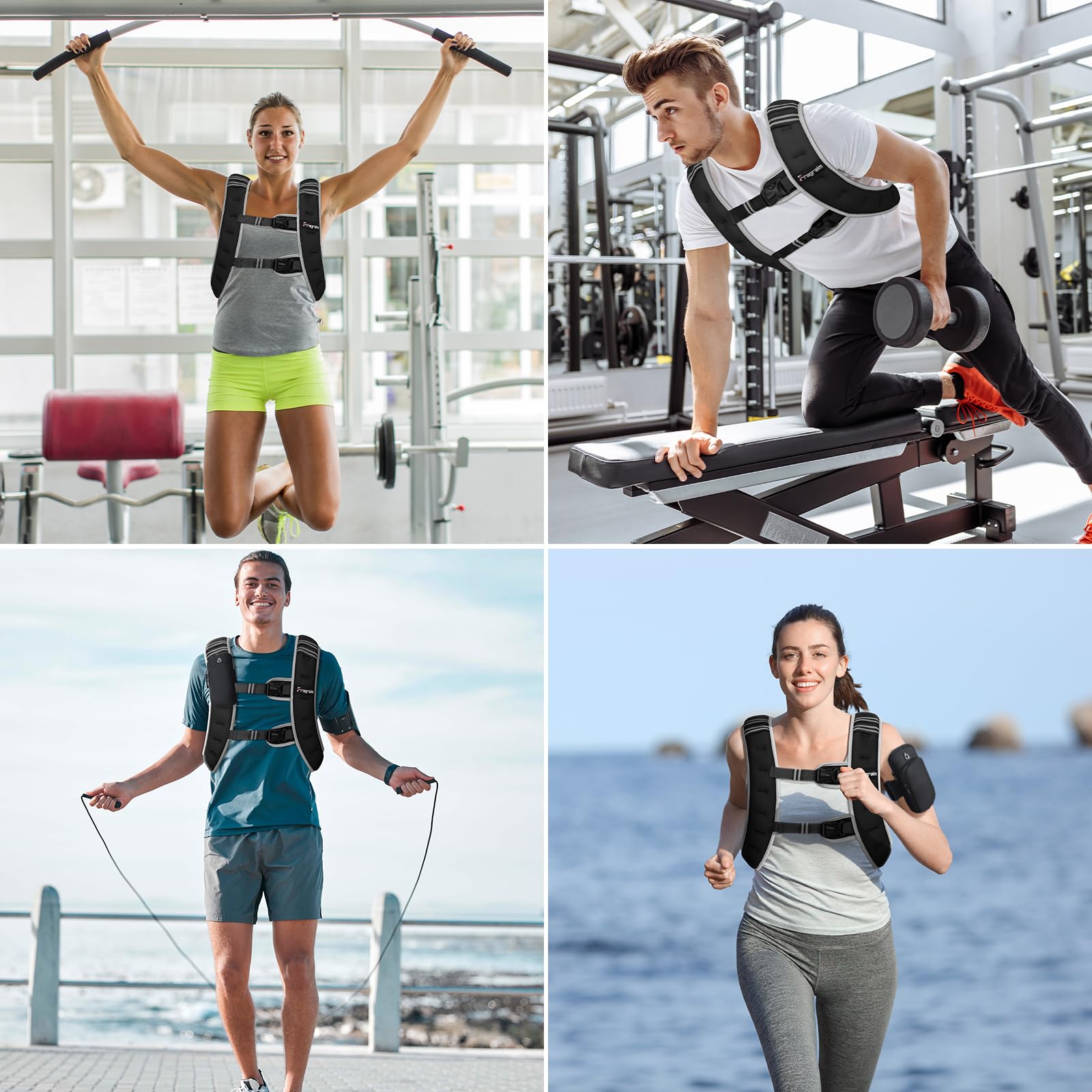 Fragraim Chaleco Lastrado, Chaleco con Peso de 6 kg/8 kg/10 kg/12 kg/16 kg para Mujeres y Hombres con Banda Reflectante, Bolsa para Teléfono Desmontable, Ideal para Caminar, Entrenamiento de Fuerza