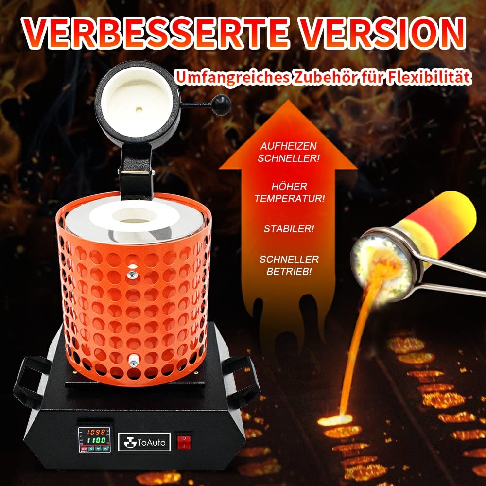 FASTTOBUY 3kg Digitale Schmelzofen 1100°C /2012°F, Automatischer Schmelzofen für Metall, Elektrisches Schmelz Ofen Kit mit 2 Graphittiege und Graphit Barrenform