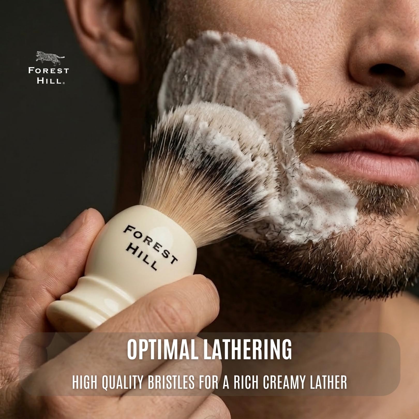 Forest Hill Ashford Premium Shaving Brush For Men, Super Soft Bristles & Ergonomic Design With Brush Holder, Compact and Easy Grip, Ideal For Personal and Professional Salon (White Brush & Stand) 1