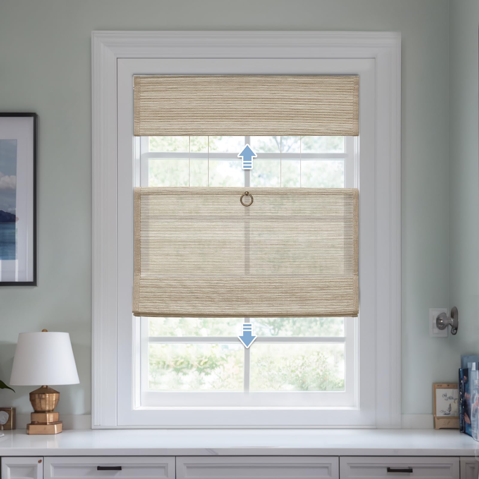 KeegoTop Down Bottom Up Roman Shades for Windows Cordless Roman Window Shades Blinds Light Filtering Roman Window Shades Beige (with Lining,Block 90% Light)