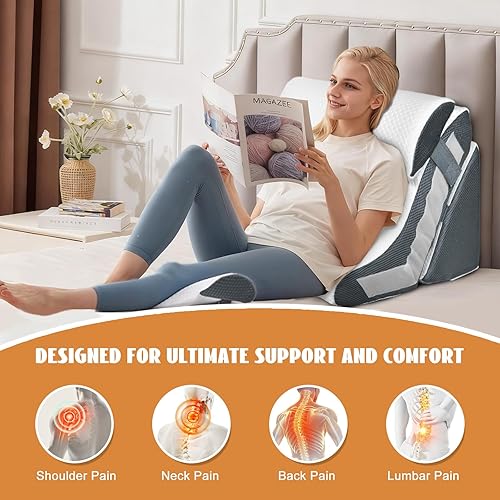 Miniatura 7 de Juego de 4 almohadas ortopédicas de cuña para cama, almohada de cuña de espuma viscoelástica con curva ajustable, cuñas de almohada para poscirugía,
