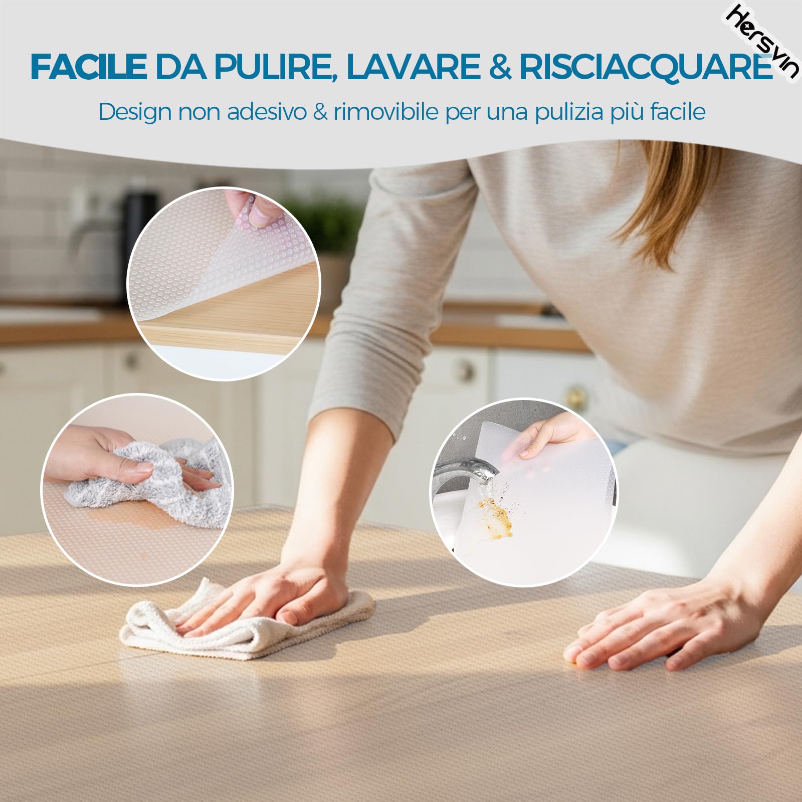 Hersvin 45cmx300cm Tappetino per Cassetti, Tappetini Non-Adesivo Eva Plastica Rotolo Carta per Mensola Cassetto Frigorifero Tavolo Mobile Cucina Lavello Ripiani (Trasparente Puntino)