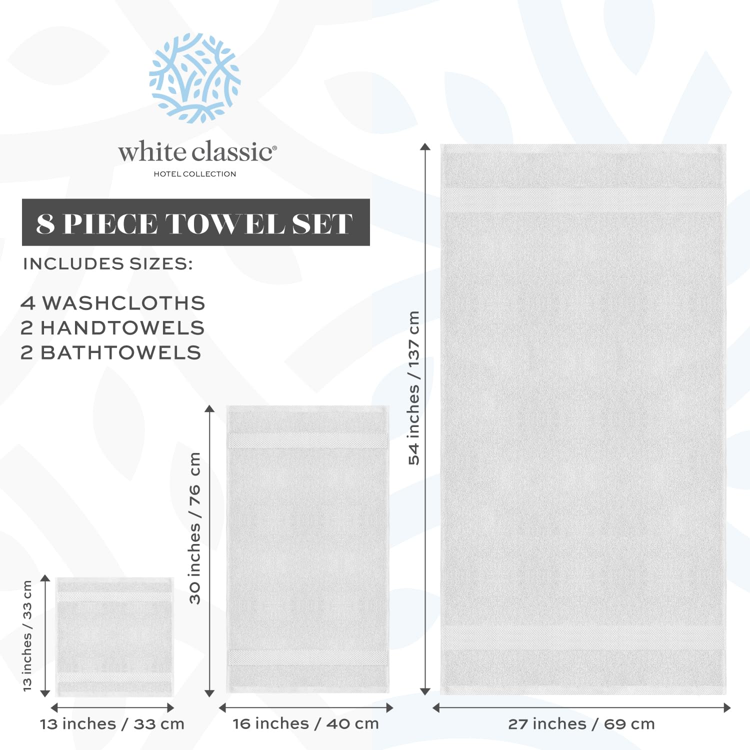 White Classic 8-delige handdoekenset van Egyptisch katoen, 2 grote badhanddoeken, 2 dikke handdoeken, 4 zijden, antraciet, super absorberend