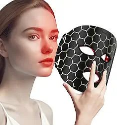 Terapia de luz vermelha para o rosto – 7 modos de máscara facial de LED portátil com controle remoto recarregável de 800 mAh, 288 LEDs para antienvelhecimento e calmante, verde e azul e máscara