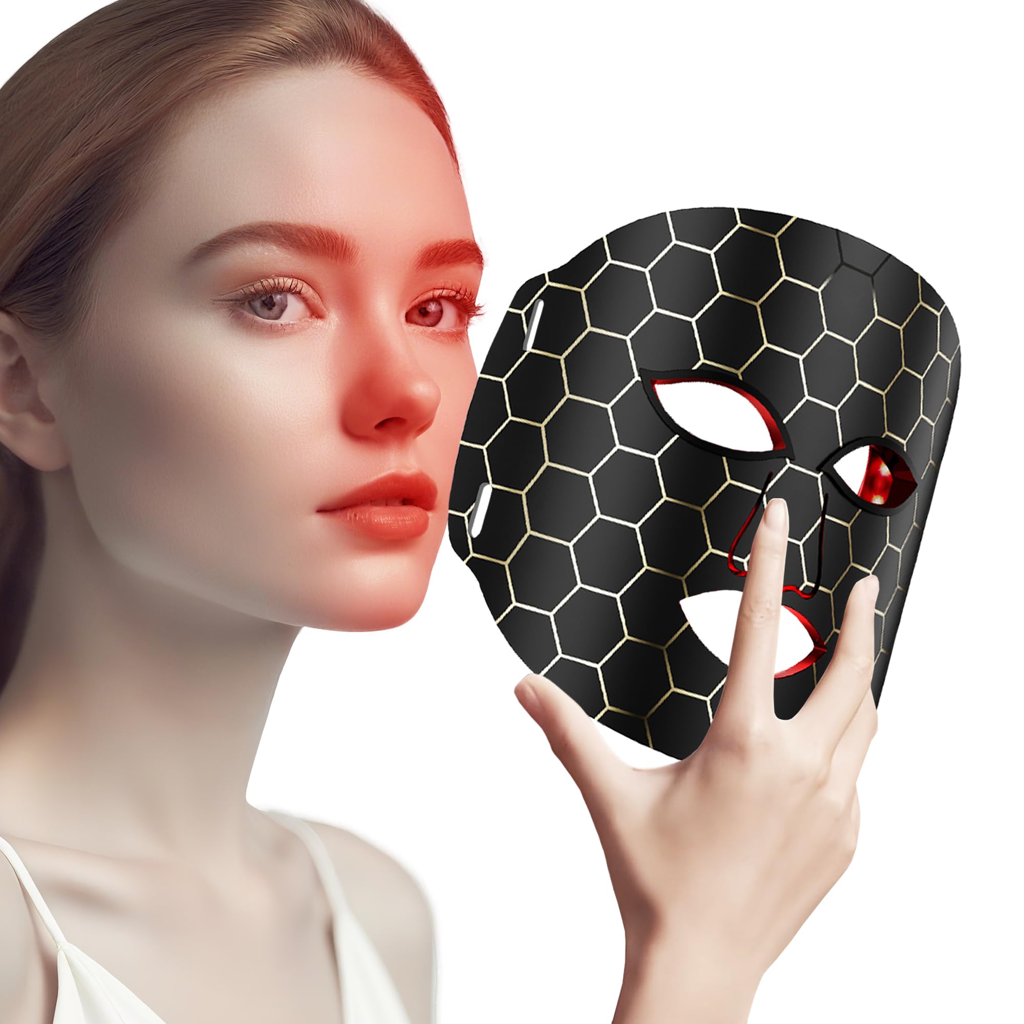 Red Light Therapy for Face -7 Modes Portable LED Face Mask with 800mAh Rechargeable Remote 288 LEDs for