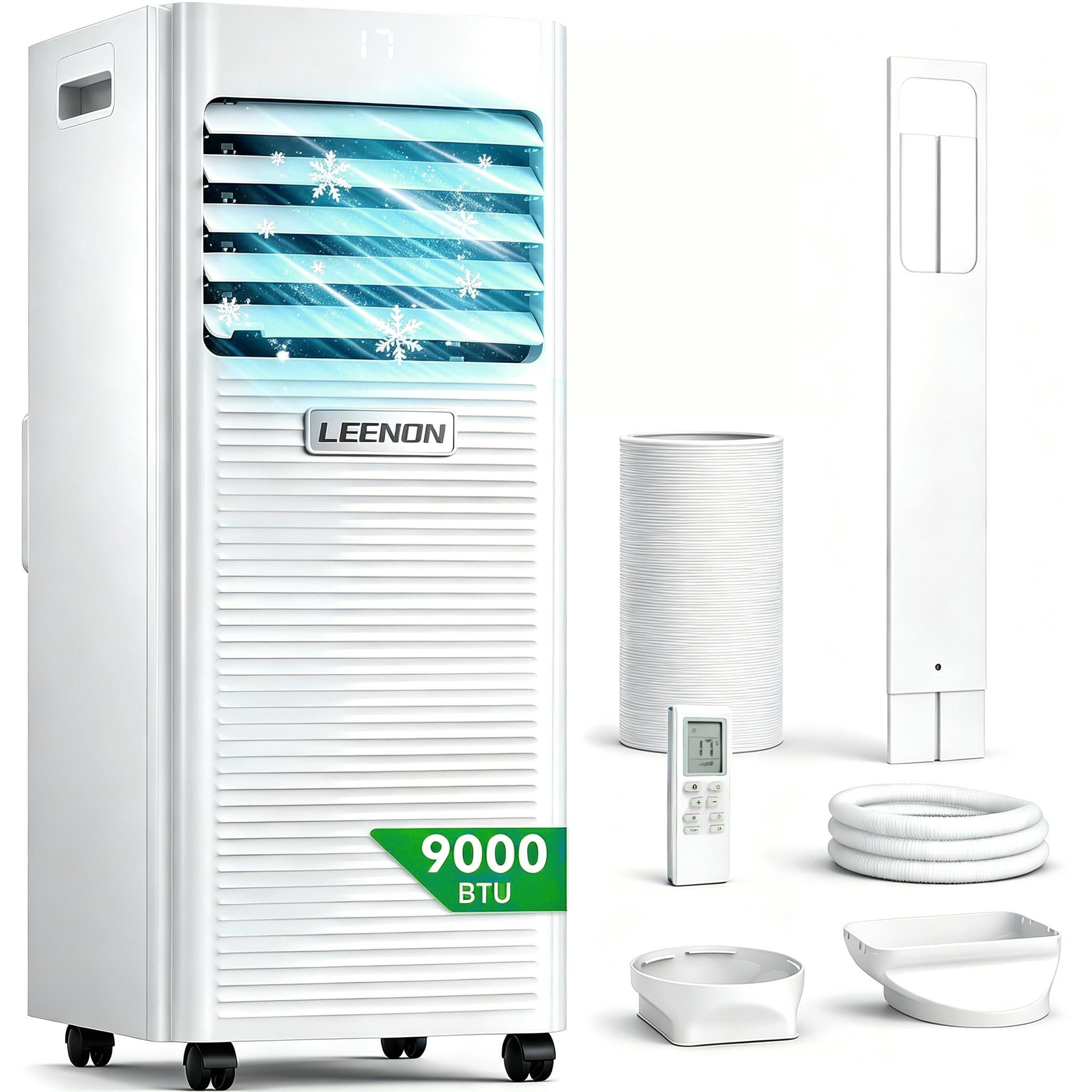 LEENON Air Conditioning Unit 9000 BTU Portable Air Conditioner, Powerful 4-in-1 AC Conditioners Dehumidifier Fan & Sleep Mode, Aircon Unit with 24H Timer, Remote Control, Exhaust Hose Install Kit