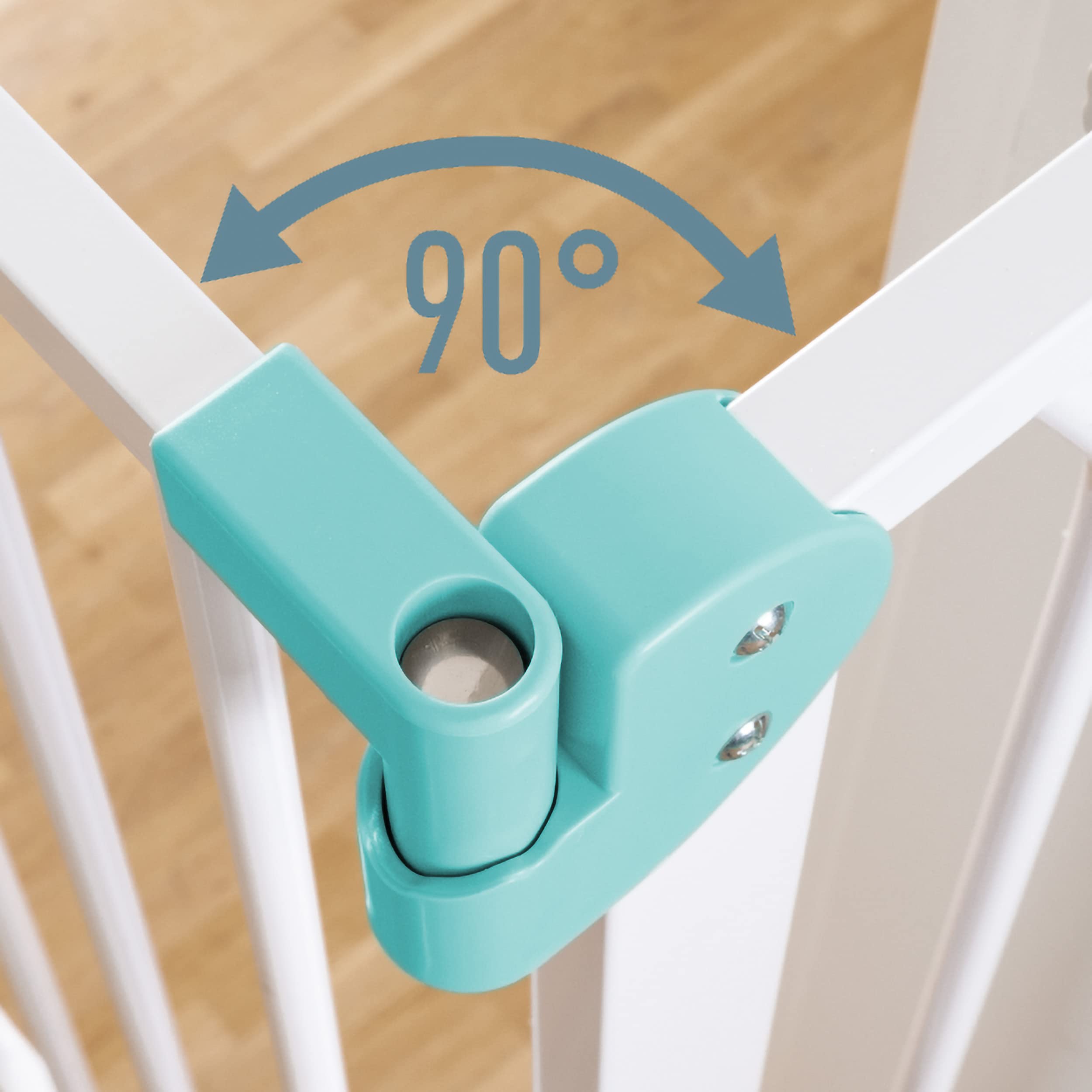 ib style® Berrin Protección de la Escalera 67-175cm | Protección de la Puerta | Sin perforar | 90° Stop | Cierre automático | Blanco-Turquesa | 130-140 cm