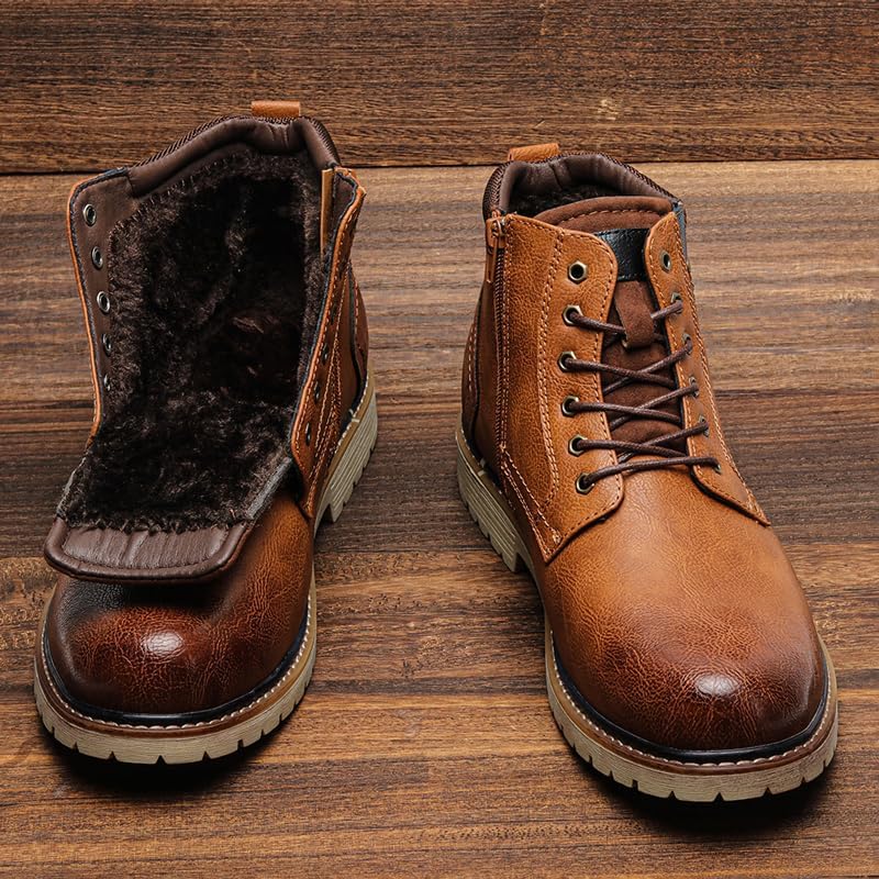 Harssidanzar Men Motorcycle Combat Boots Lace-Up Casual Dress Biker Warm Cold-Weather Boots KM317US - Image 5