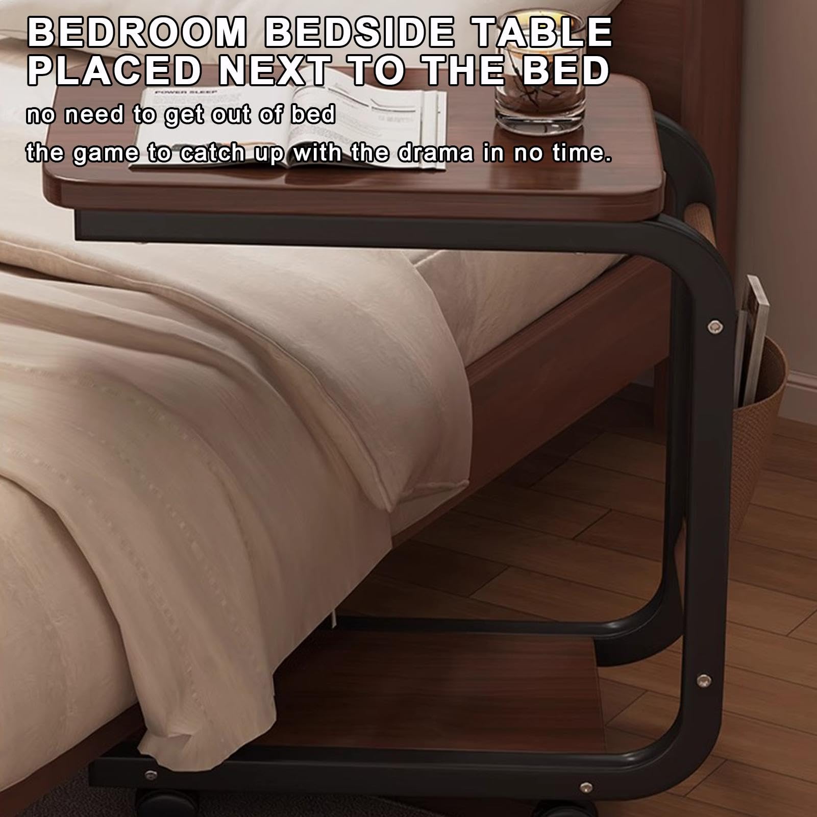 C-Sd - Mesa auxiliar rodante, mesa C de doble capa con ruedas, versátil mesa auxiliar pequeña para sala de estar y dormitorio, elegante mesa móvil para sofás y sillas