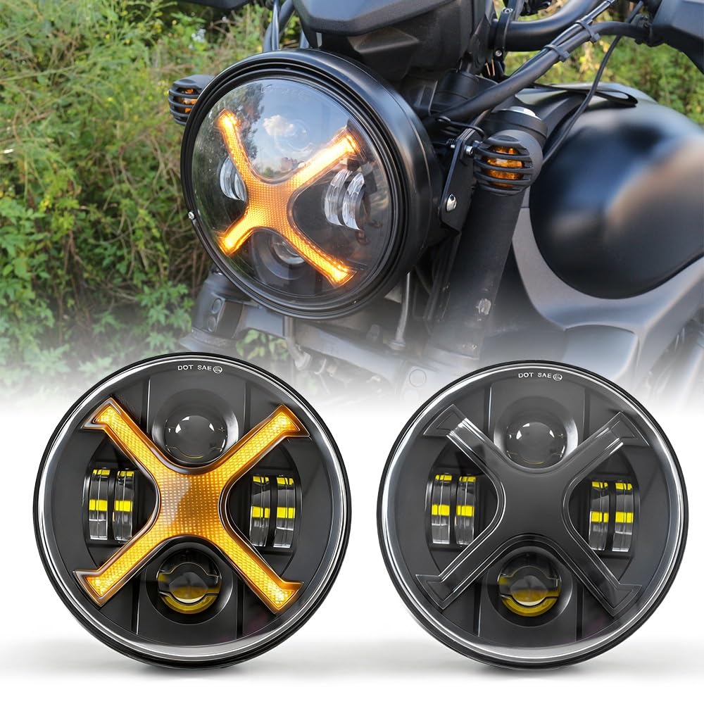 Reflektory motocyklowe Pasuje do Harley Pasuje do Gilera/światło retro reflektor motocyklowy 7 cali Led reflektor typu X sygnały motocyklowe(Hz202517Wr-S)