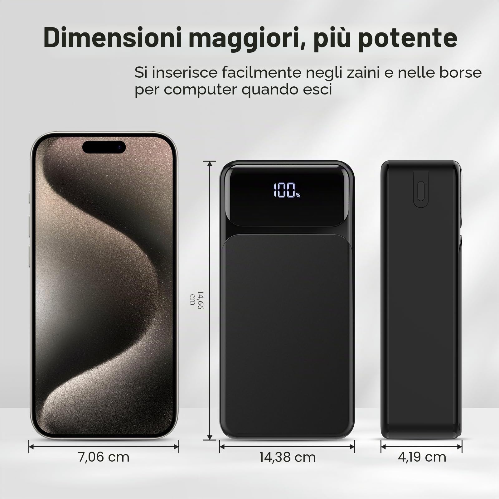 Powerbank 50000 mAh 22,5 W Ricarica Rapida Power Bank Portatile USB-C con 4 Uscite & 2 Ingressi Display LED Grande Capacità Batteria Esterna per iPhone, Samsung, iPad ecc.