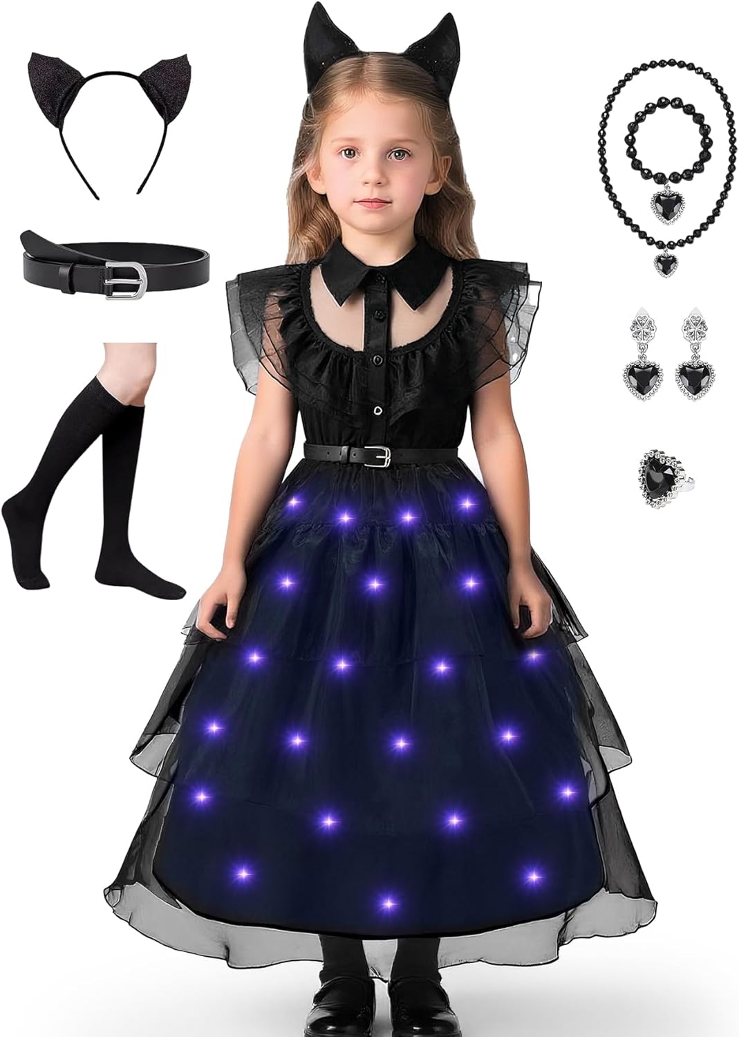 Princess Dress up for Girls Blue Costume for Kids Deluxe Fancy Dresses Halloween Birthday Party Carnival Outfit