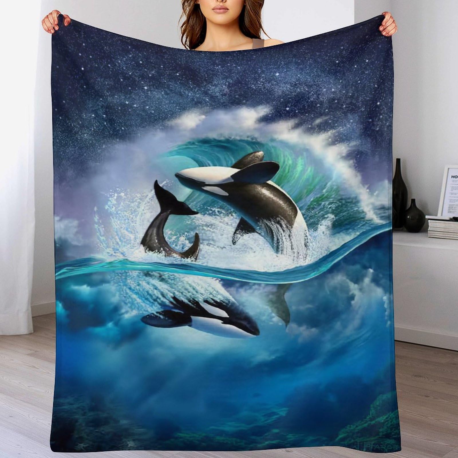 Couverture lit et canapé baleine en flannel douce et respirante