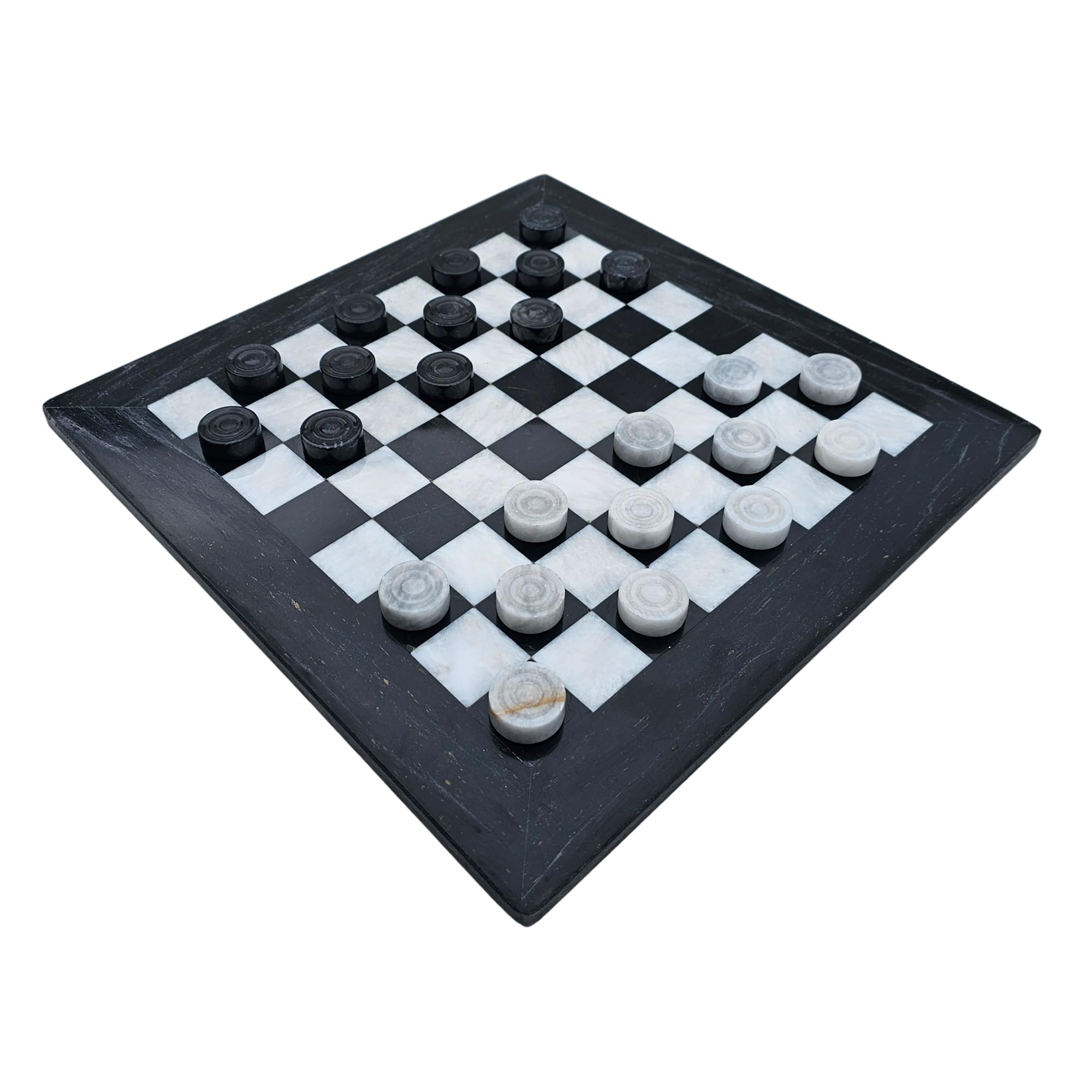 Gioco da donna in marmo, 12 pollici, 30 cm, con 24 pietre da donna, colore nero e bianco-grigio, prodotto naturale, fatto a mano, idea regalo
