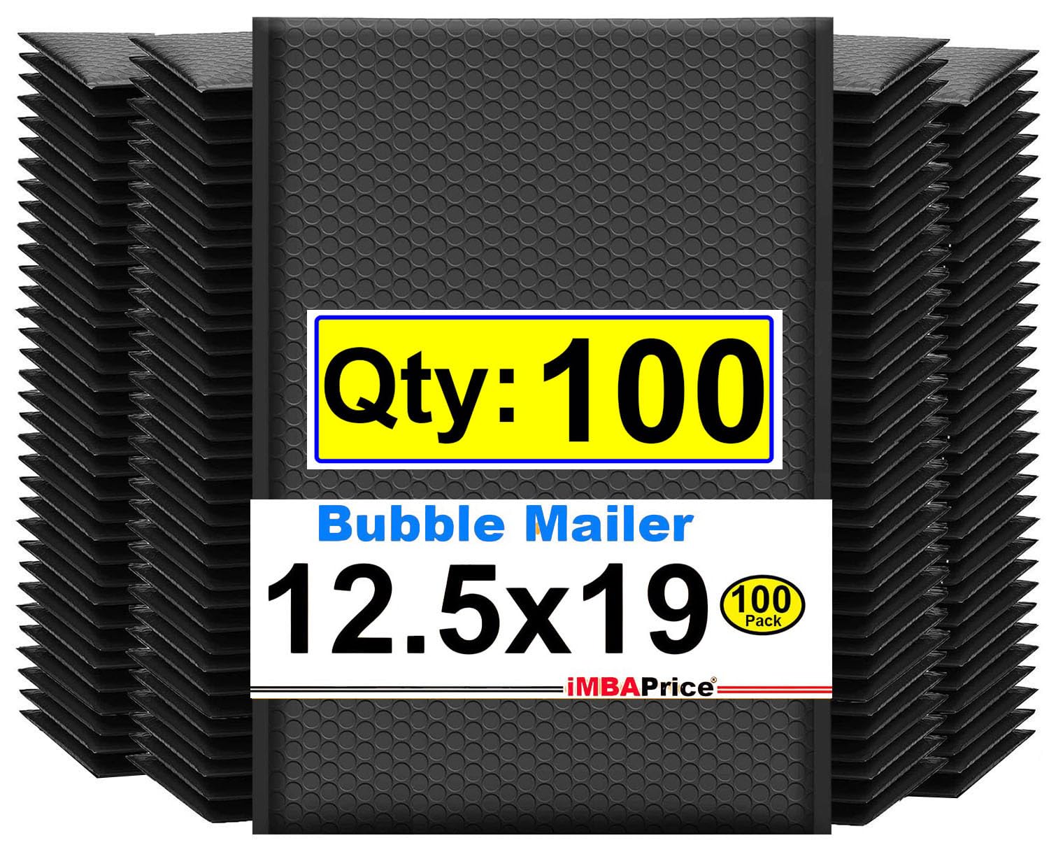 iMBAPrice 12.5x19 Inch Black Poly Bubble Mailers #6, 100-Pack – Extra Large Padded Shipping Envelopes, Self-Seal, Waterproof & Tear-Resistant