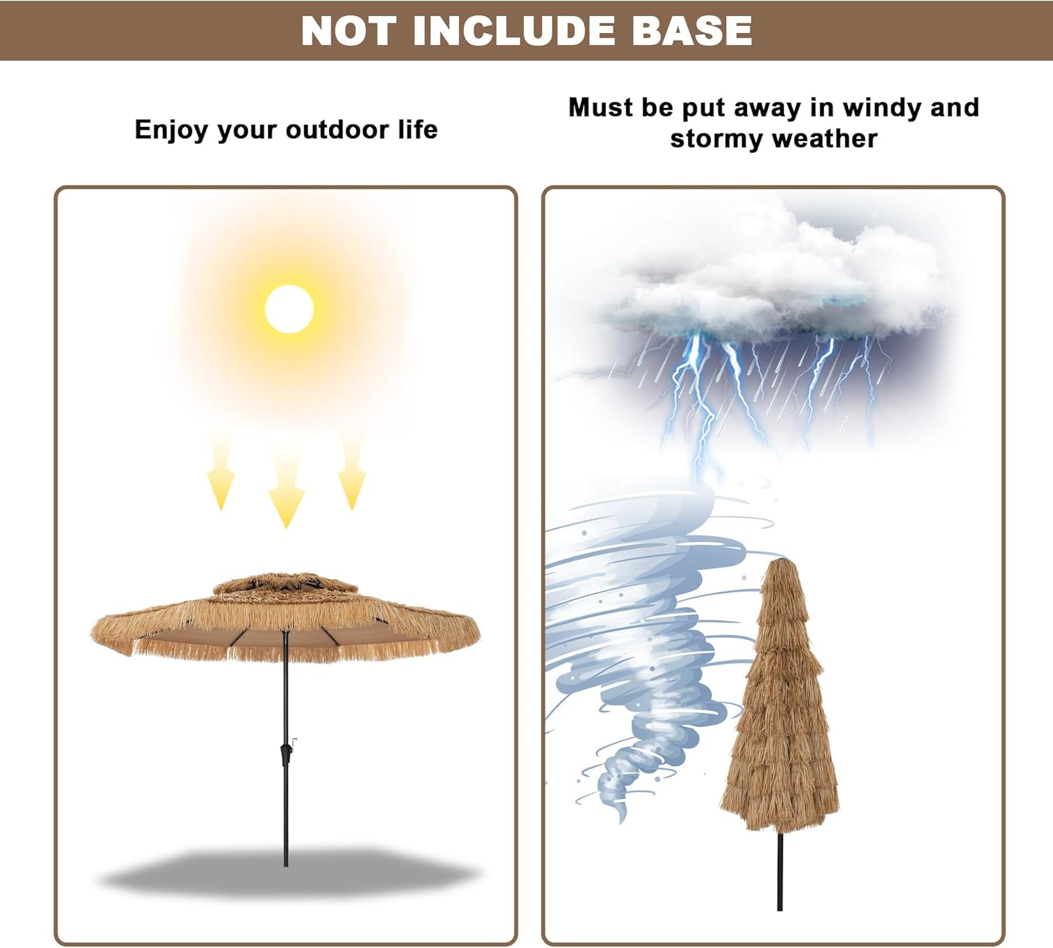 Clihome Tiki Umbrella Thatched Patio Umbrella Hawaiian Style Beach Umbrellas Pool Umbrella for Outdoor Tiki Bar, Tropical Palapa, Patio Garden, Beach, Backyard