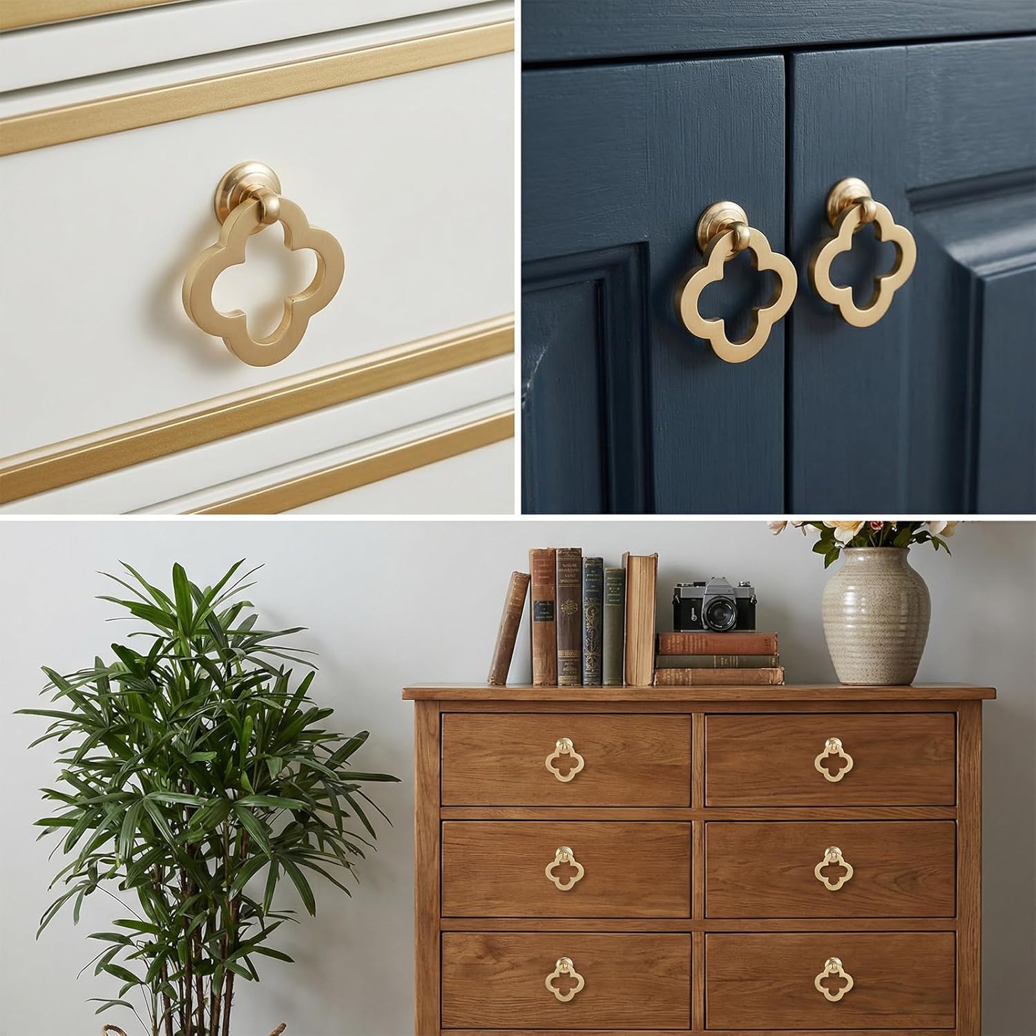 10 Pack Cabinet Knobs Zinc Alloy Drawer Pulls with Flower Cupboard Knobs Design Brushed Brass Finish for Kitchen Bathroom Bedroom Dresser Cupboard Gold