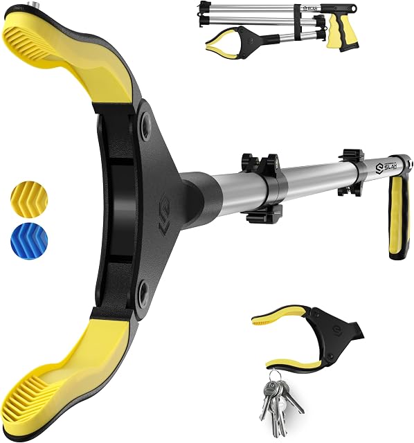SLAH 43inches Litter Picker Grabber Stick, Helping Hand Grabbers for Disabled, Litter Pickers for Adults Foldable Rotating 360 Degree Reaching Aids (43inch Yellow)