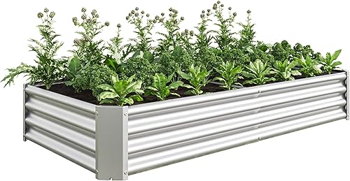 Cama de jardín elevada para exteriores, jardineras elevadas rectangulares de metal, 6 x 3 x 1 pies, maceta de metal galvanizado para verduras,