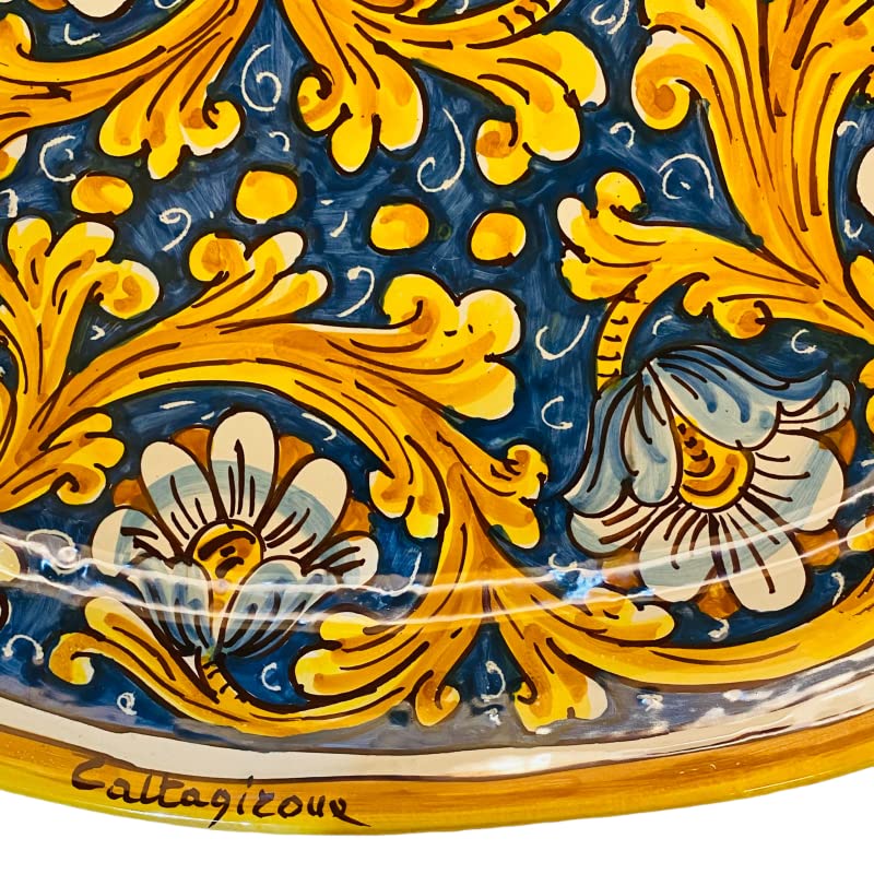 Céramique de Caltagirone cadeau idéal plat de service ovale décoration fleurie bleu - 4