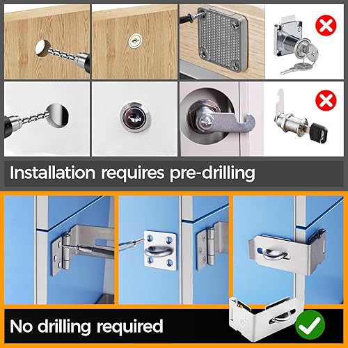 Miniatura 4 de Hasp Latch - Paquete de 2 cerraduras de acero inoxidable 304 sólido de 90 grados, cerradura de cajón de escritorio, cerradura de seguridad segura