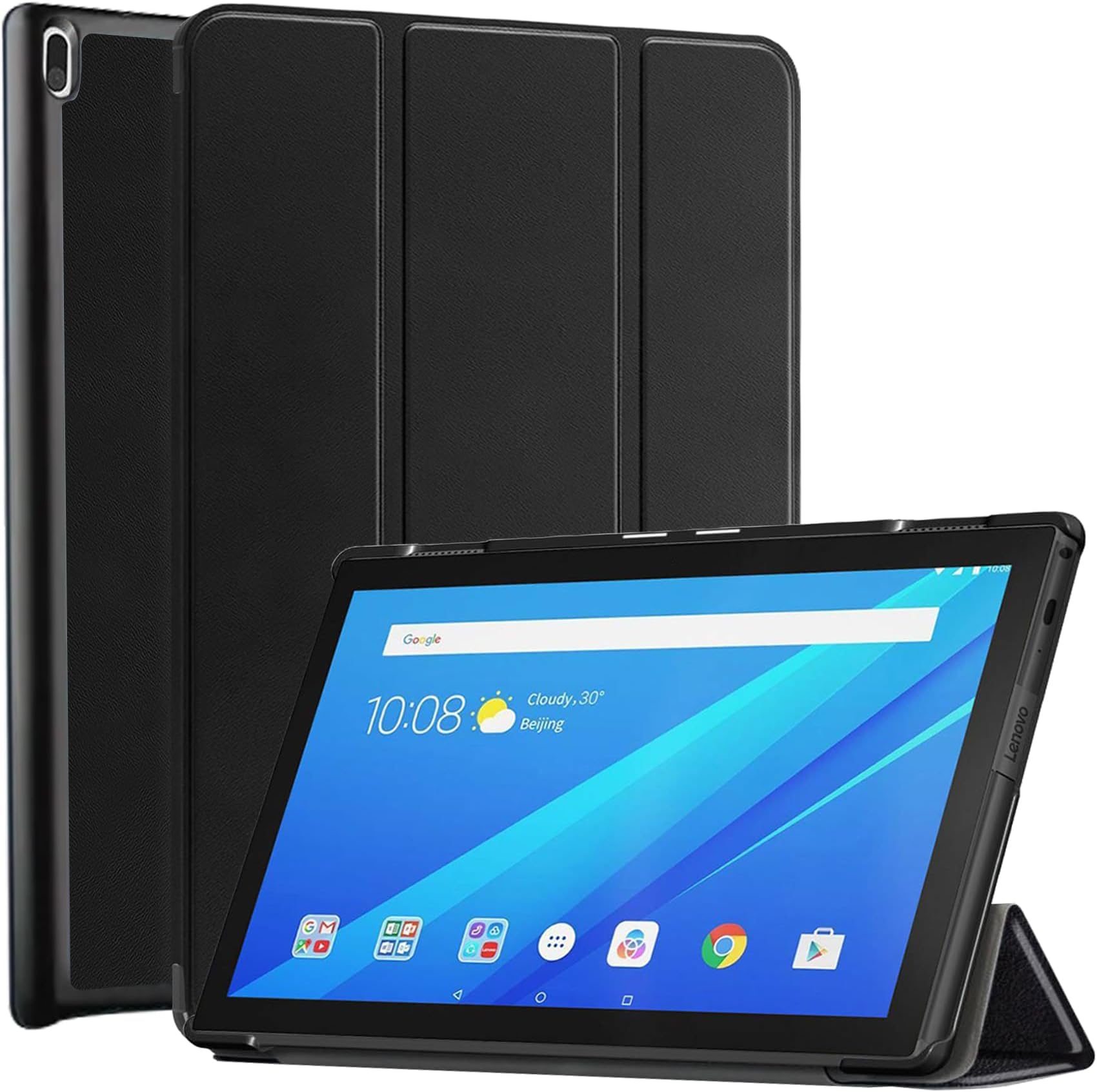 (Will Not Fit LenovoTab M10) Smart Trifold Hard Back Flip Stand Case for Lenovo Tab 4 10 Cover - Black