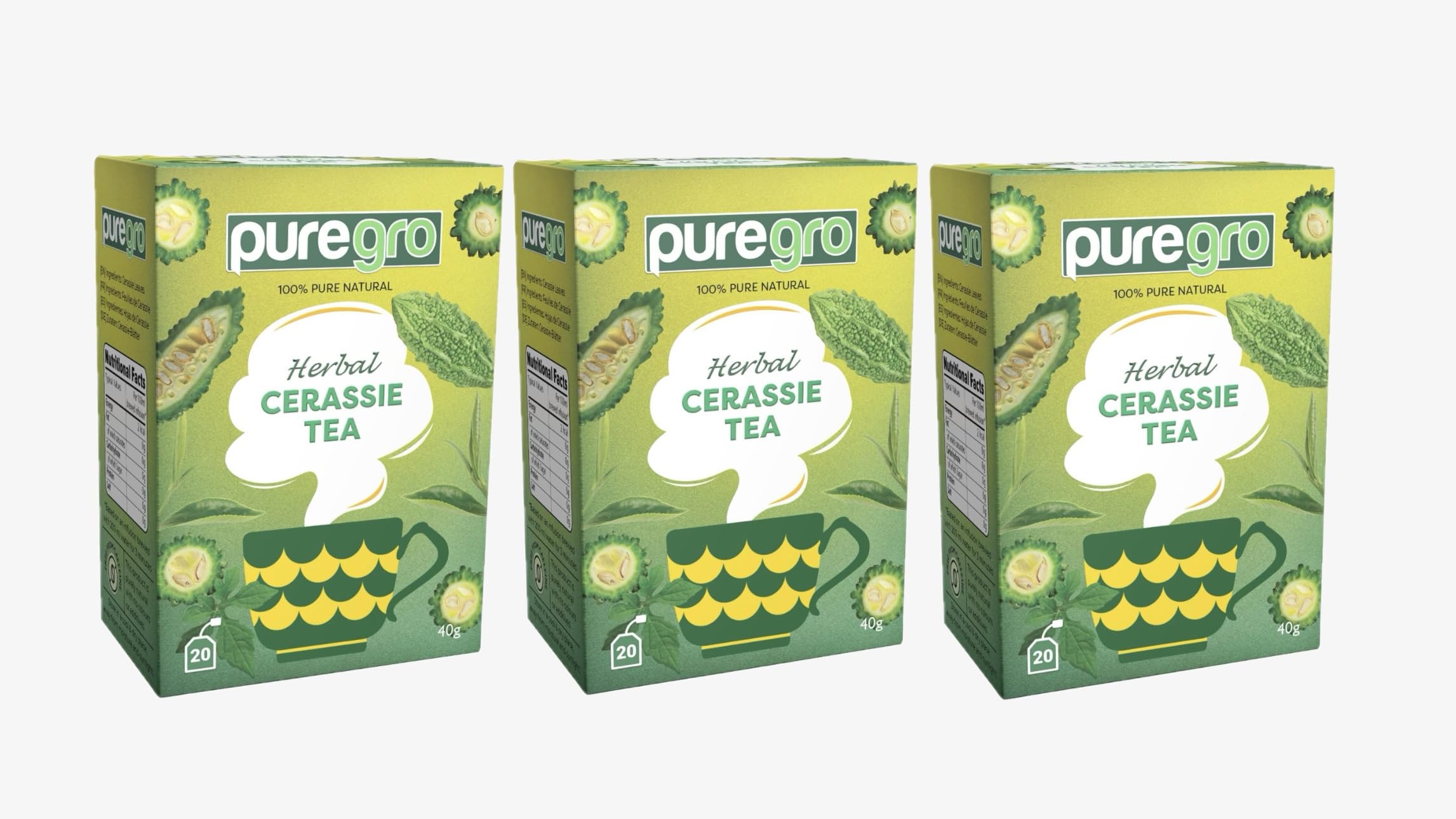 Puregro Herbal Cerassie Tea (20 Tea Bag) 40g | PACK OF 3 | 100% Pure Natural | CAFFEINE FREE.
