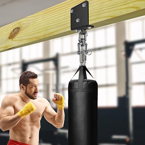 Miniatura 5 de SELEWARE Percha de bolsa pesada de rotación de 360°, capacidad de 1000 libras, montaje en techo y vigas con cadena de acero inoxidable y ganchos a