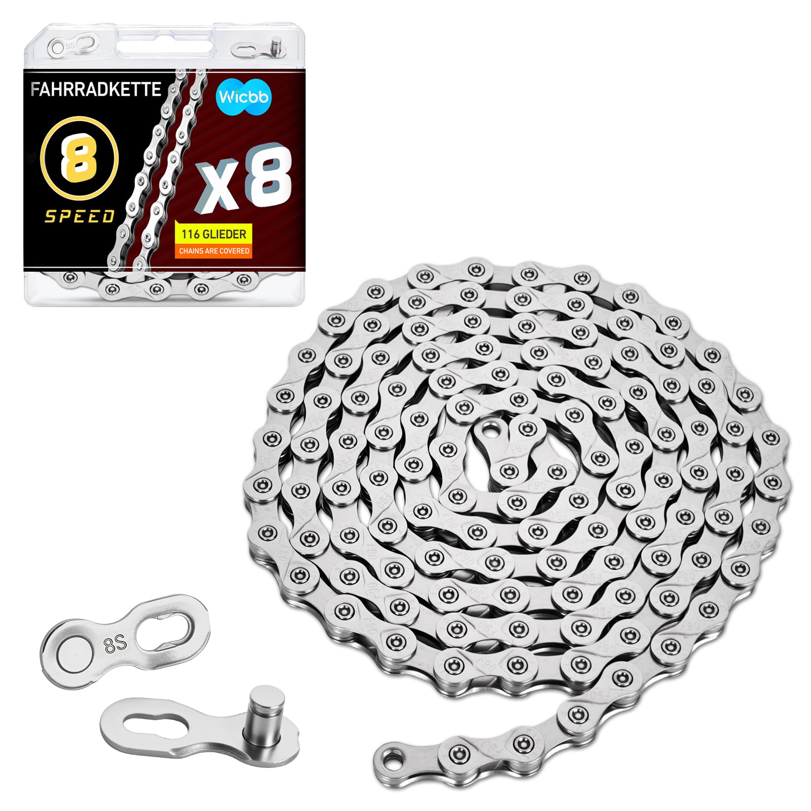 9-fach Fahrradkette 116 Glieder Mit Kettenschloss: 9 Speed Fahrrad Kette Silber 116 Kettenglieder für Mountainbike Sportbike langlebige Bicycle Chain kompatibel mit verschiedenen Fahrradtypen
