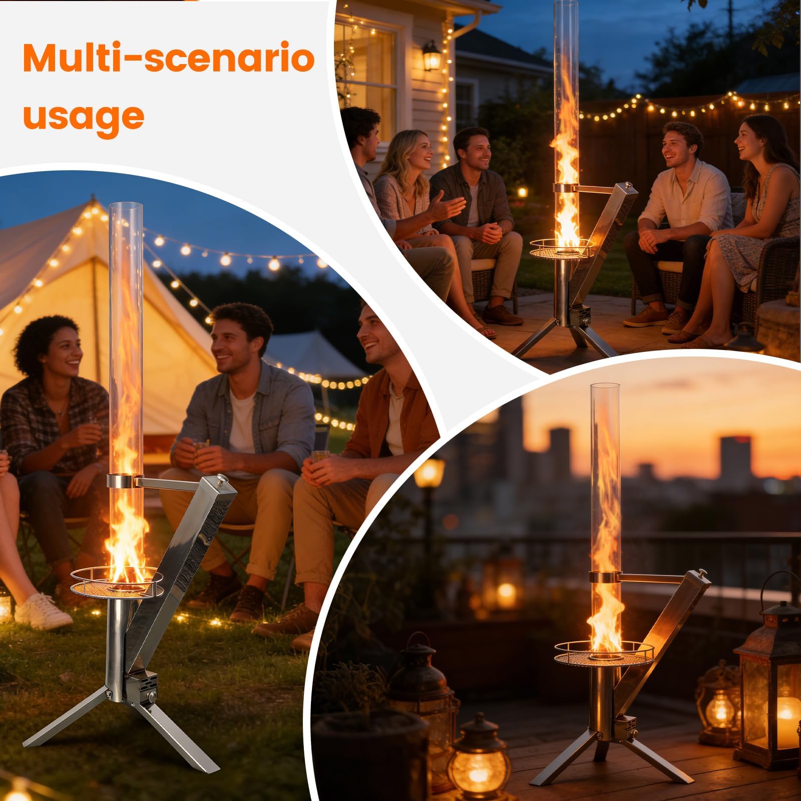 Tubo de fuego, columna de fuego de acero inoxidable y antorcha de pellets para un gran ambiente de fuego, cepillo de limpieza, incluye
