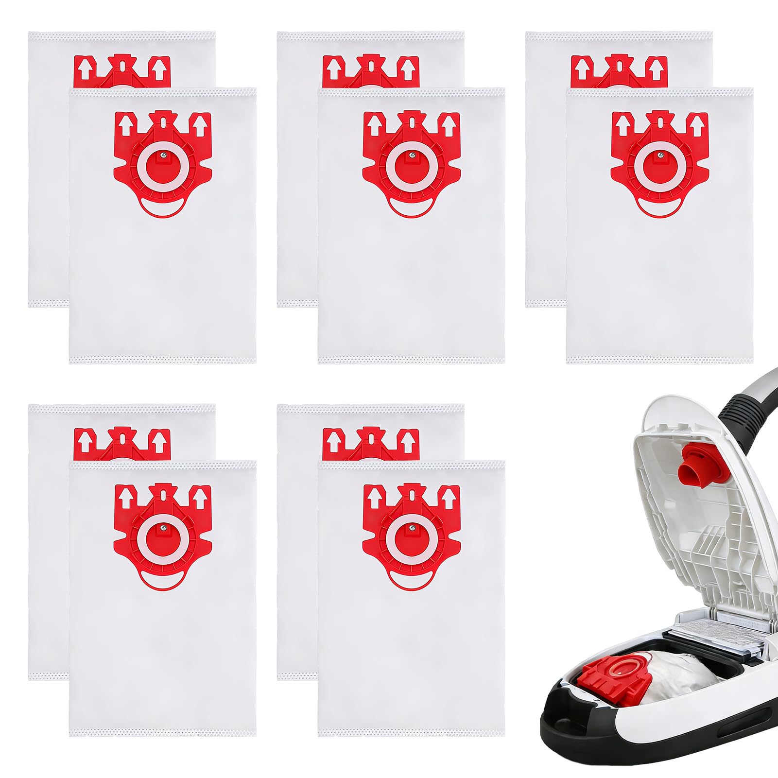 10 Pack FJM Vacuum Bags Compatible with Miele Compact C1, Compact C2, Complete C1, S6, S4 & S700 Series - 3D Efficiency for HyClean Dust Bags with Motor & AirClean Filters - Red Collar Replacement