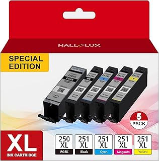 PGI-250XL CLI-251XL for Canon Ink 250 and 251 Cartridges to use with PIXMA MX922, MG5420, MG5520, MG5522, MG6320, MG6620, iP7220 (Black, Cyan, Magenta, Yellow, PGBK)