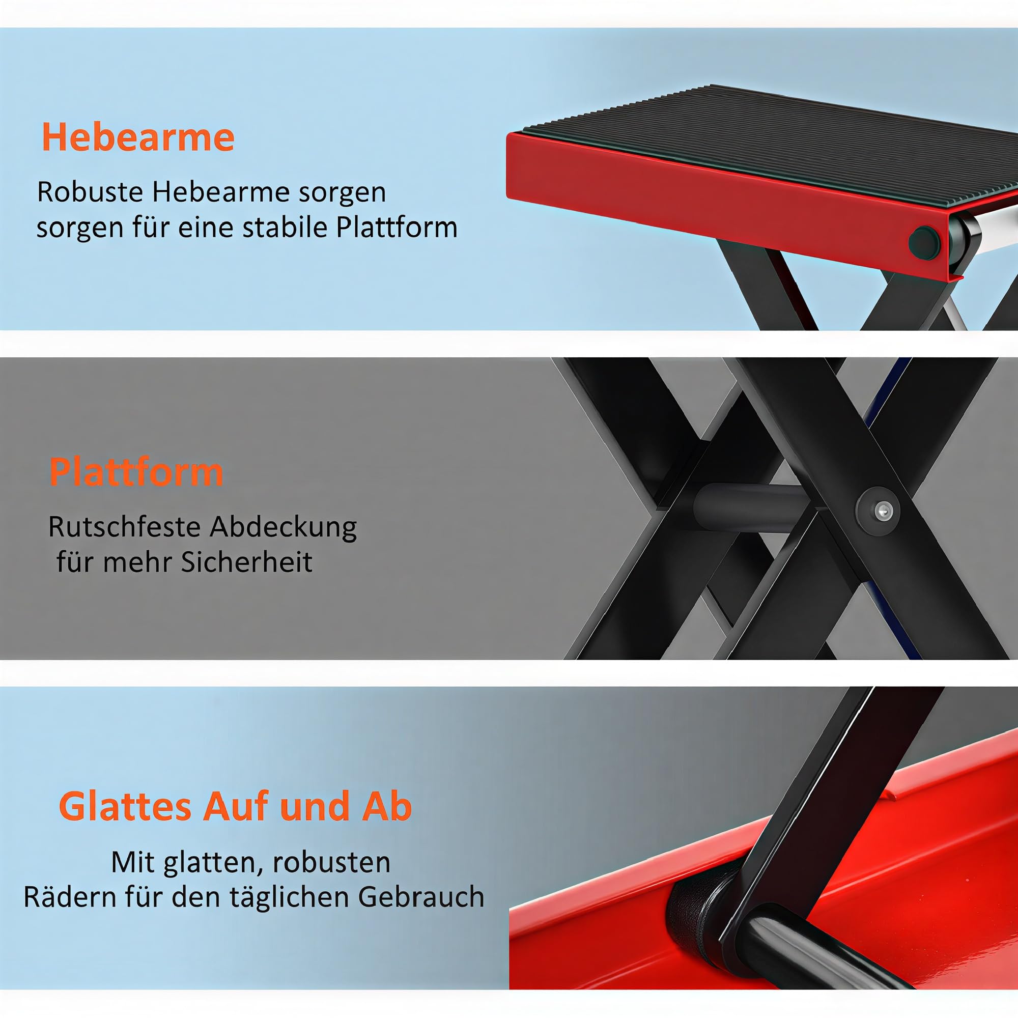 DURHAND Motorradheber 500 kg Belastbar Höhenverstellbar 100-370 mm Scherenheber für Fahrradreparatur Montagebock Motorradhebebühne für Garage & Außenbereiche