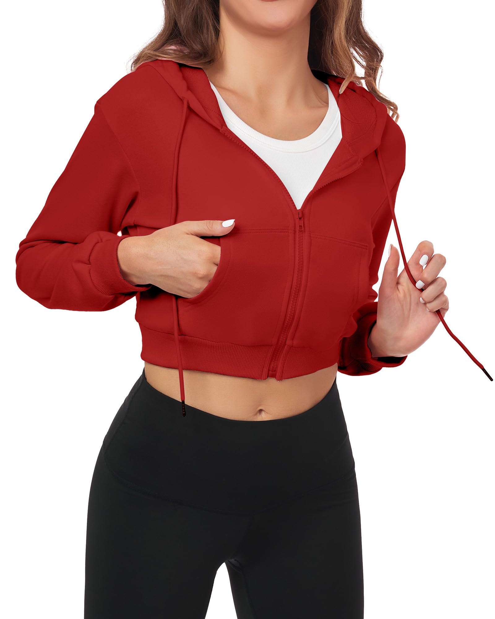 FKEEP Cropped Zip Up Hoodie Women Jacket Top Sweatshirt Casual Basic Gym  Workout Sport