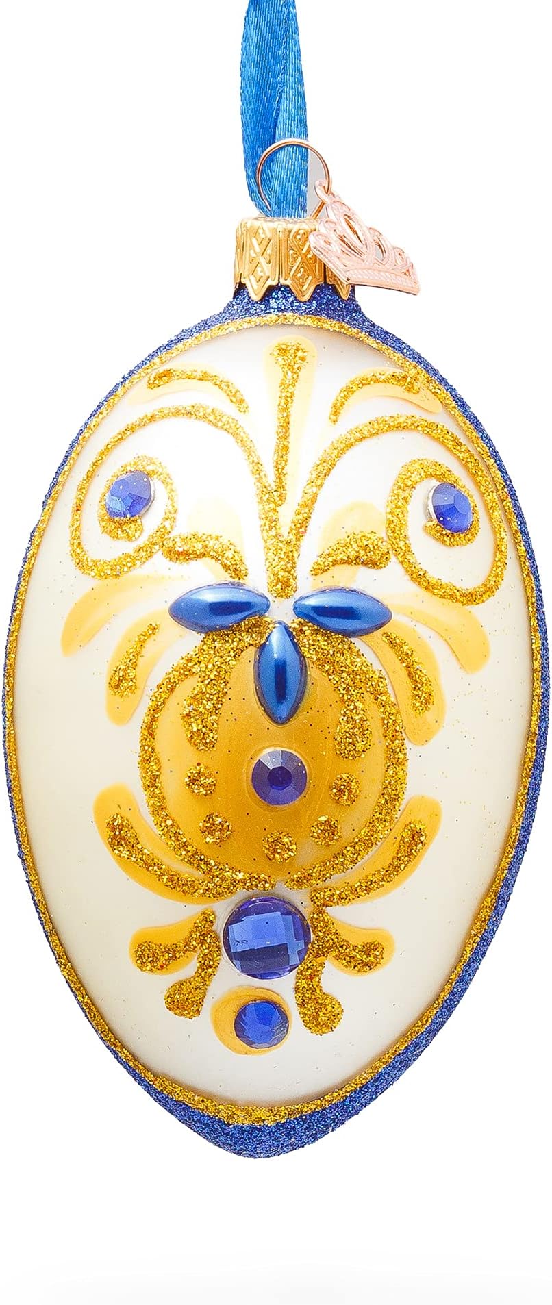 BESTPYSANKYBejeweled Gold on Blue Glass Egg Christmas Ornament