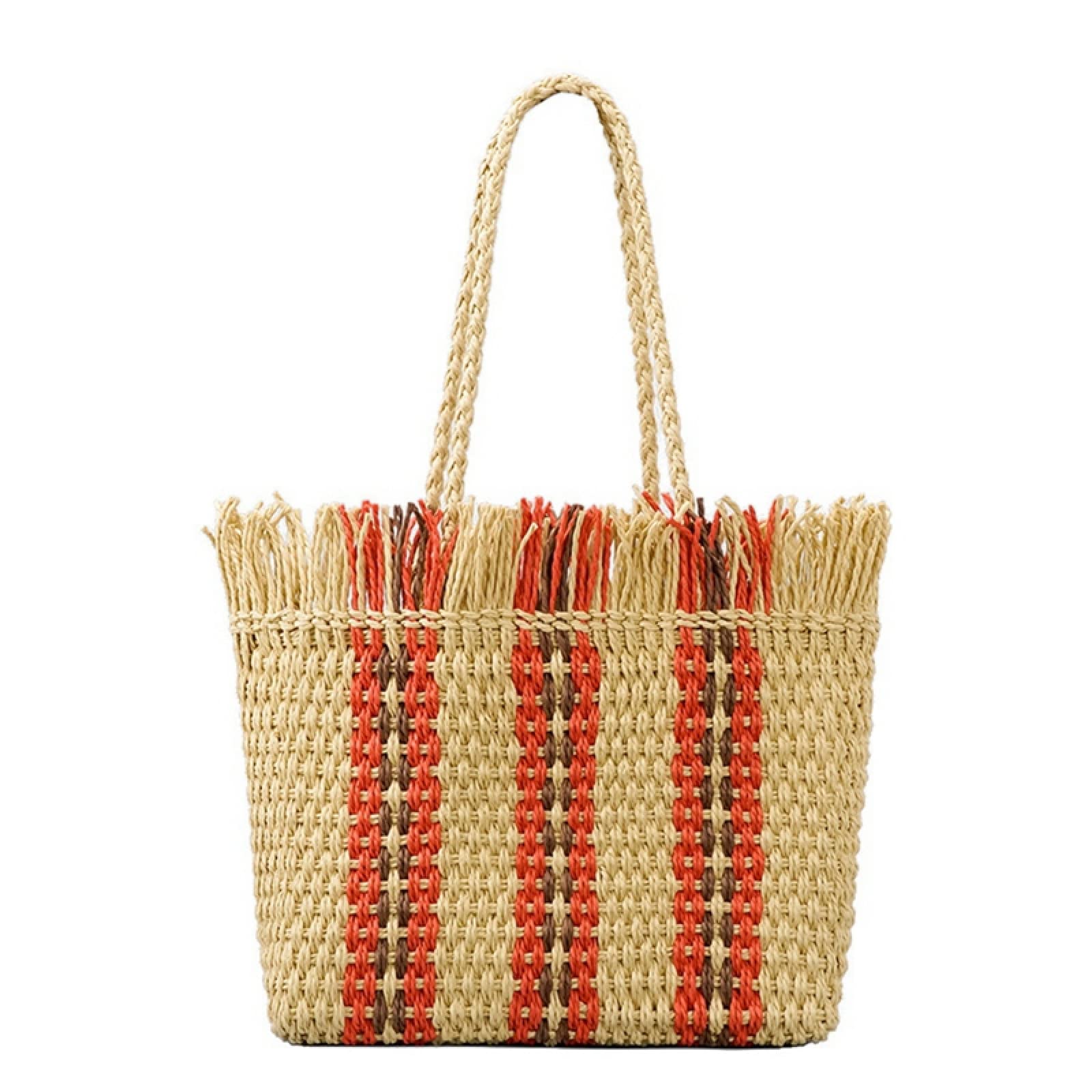 Bolso de Hombro de Playa de Gran Capacidad Tejido a Mano 2022 Bolso de Paja para Mujer Primavera/Verano Moda y Versátil (Color : Orange, Size : 27x35x12cm)