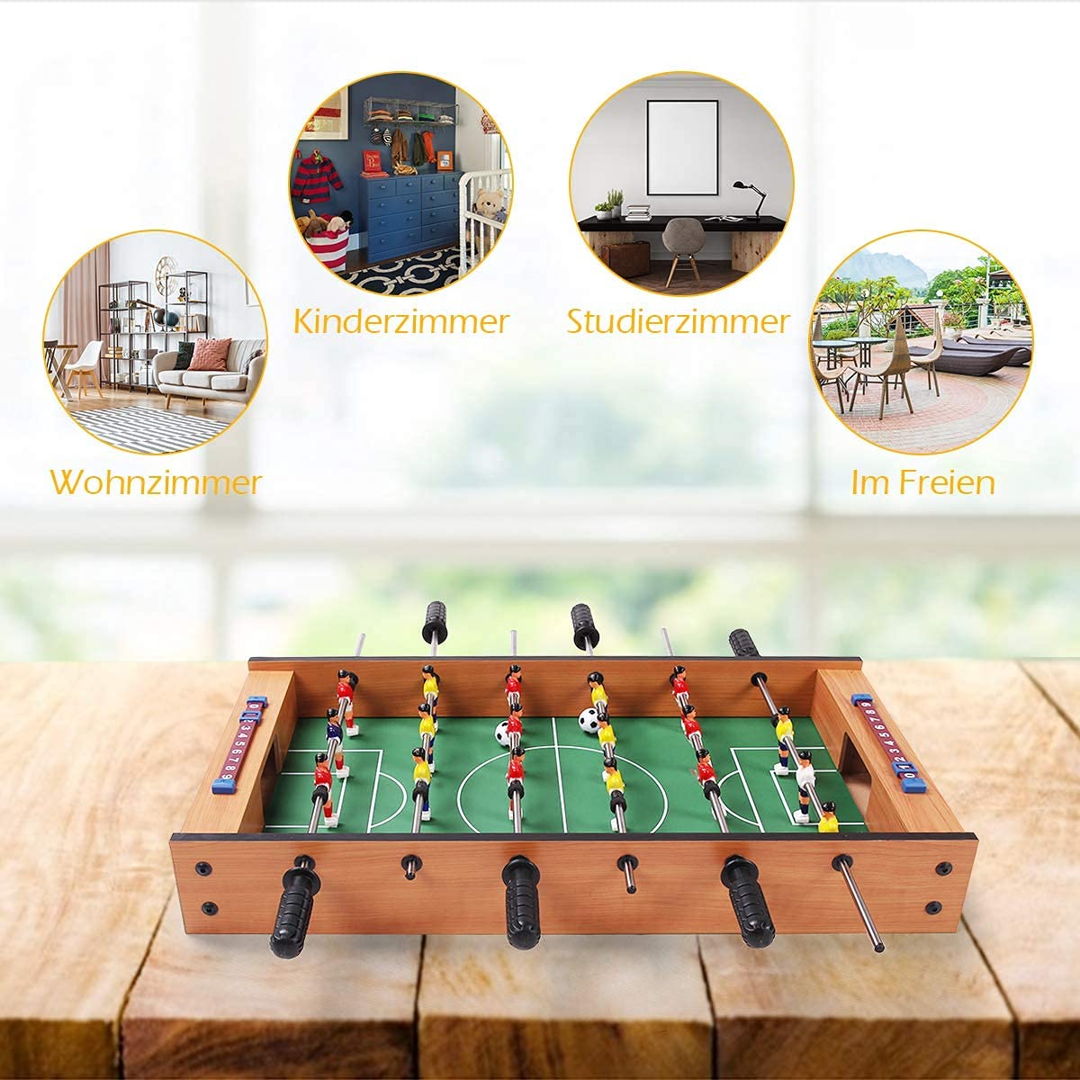 RELAX4LIFE 2 en 1 Mesa de Futbolín y Air Hockey con 2 Pelotas, 2 Discos, 2 Empujadores, 6 Asas, 18 Jugadores y 2 Marcadores, Futbolín para Niños y Adultos, Juegos de Mesa para Bar y Salón, 69x36x10cm