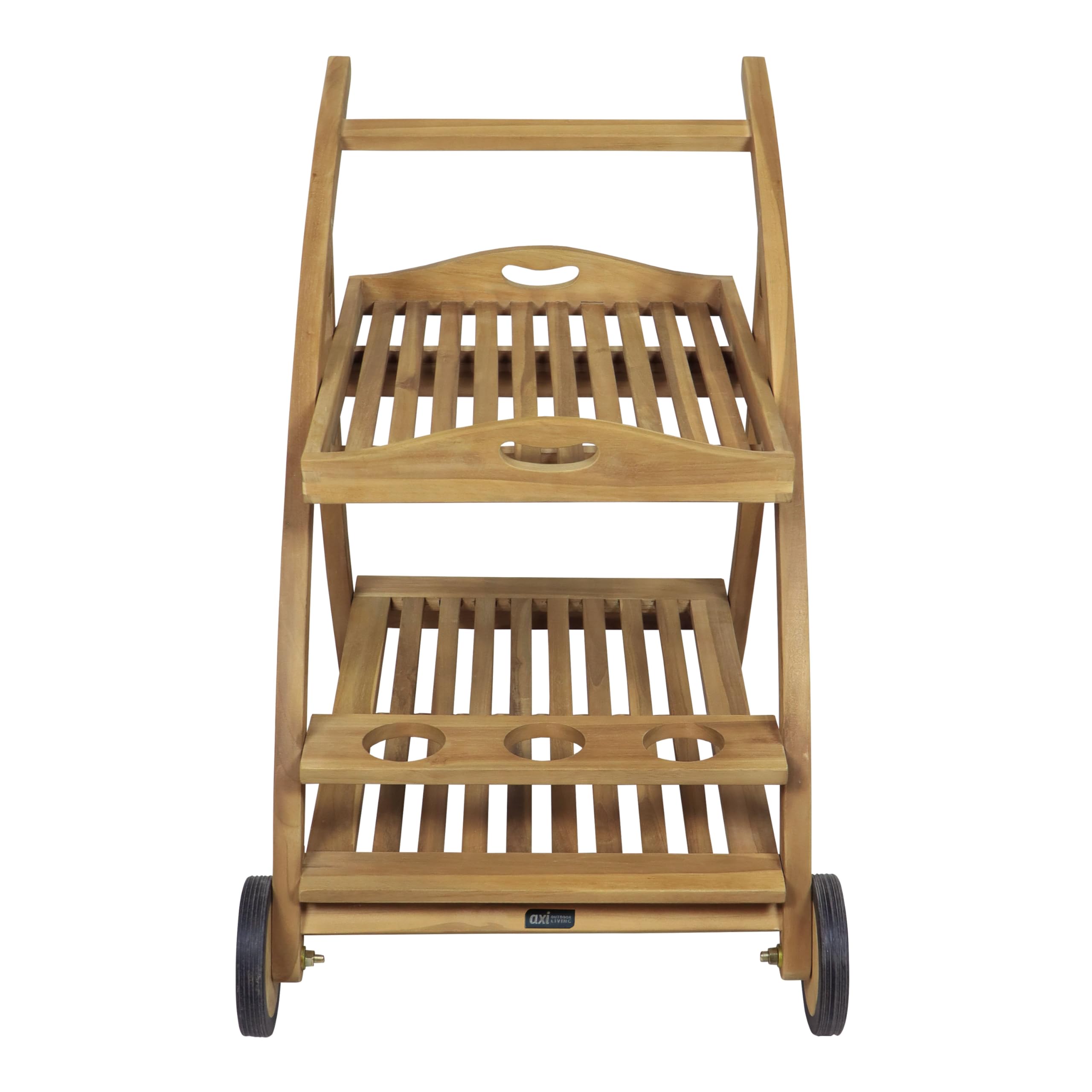 AXI Adi Servierwagen aus Teak Holz mit abnehmbarem Tablett & Flaschenhalter | Küchenwagen mit Rollen für Garten, Balkon, Terrasse | Rollwagen für Outdoor/Küche aus Teakholz | 93 x 62 x 84 cm