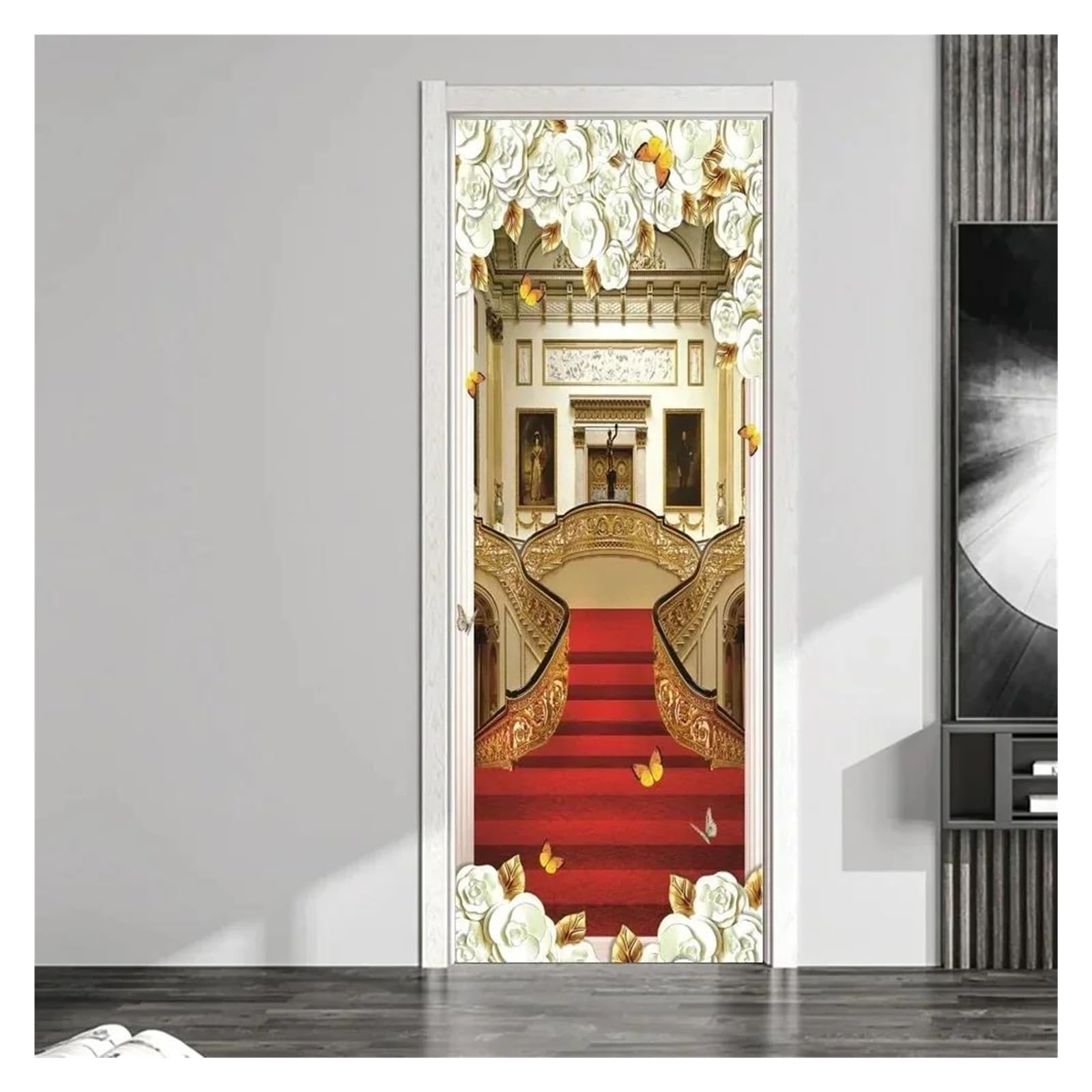 Décalcomanie murale étanche lotus 3D pour masquer vos portes