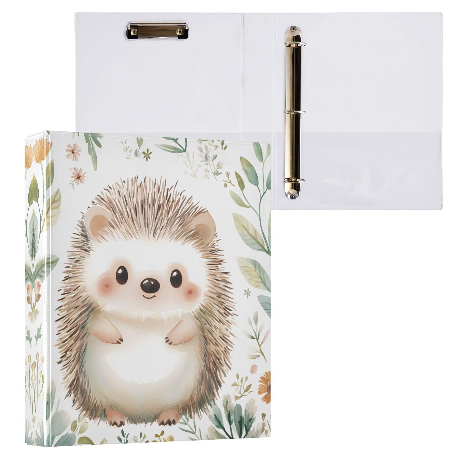 Confezione da 2 raccoglitori a 3 anelli, con foglie floreali e riccio, 3,8 cm, con 3 tasche trasparenti, portablocco e contiene 200 fogli, per ufficio, scuola, organizzazione della casa