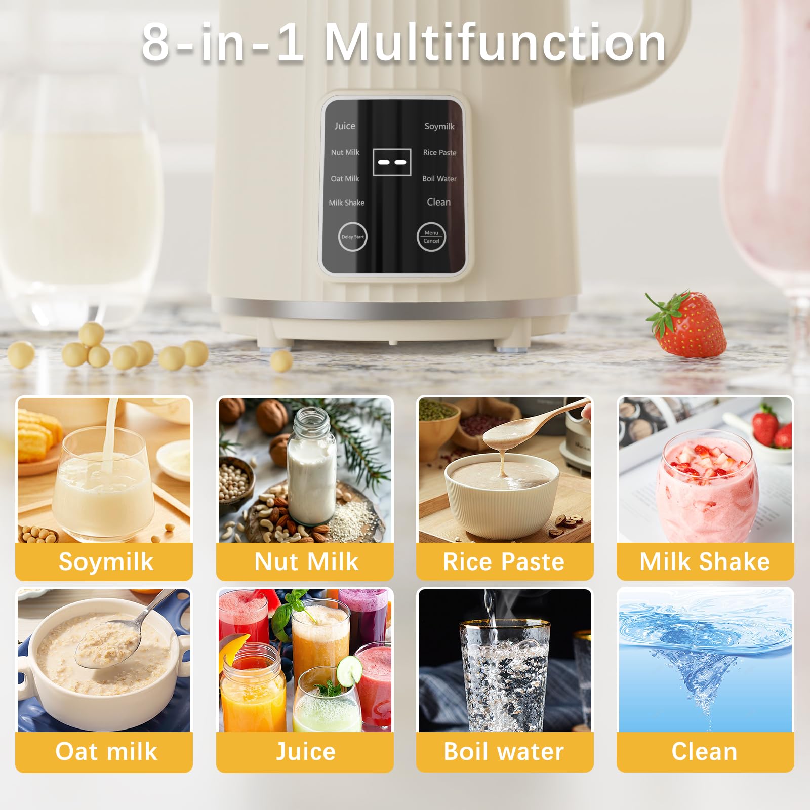 8 in 1 Automatic Nut Milk Maker, 40oz Plant Based Milk Machine for Homemade Almond, Oat, Coconut, Soy Milk & Non-Dairy Beverages with Delay Start/Self-Cleaning/Boil Water/Juice, Cream
