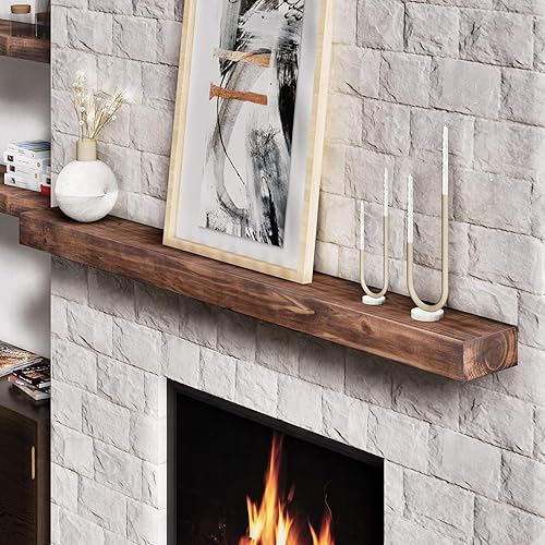 Estante flotante de 60 pulgadas, manto de madera hecho a mano para sobre chimenea, estante flotante con soporte de metal invisible resistente para