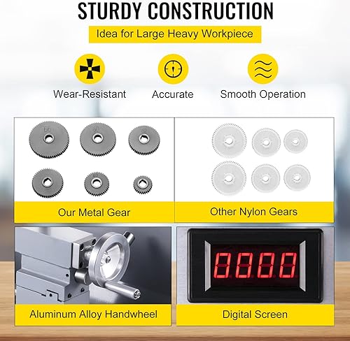 Miniatura 3 de VEVOR Torno de metal, Mini máquina de torno de 210x800, Cambio de velocidad variable de 2500 RPM, Mini torno de precisión de 850W, Torno de trabajo