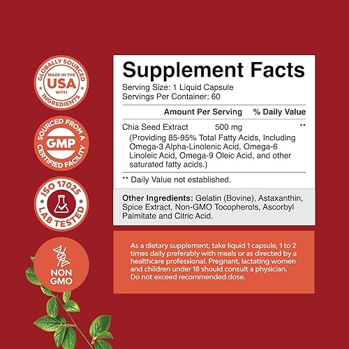 Miniatura 3 de Pure Chia Extracto de Semilla Cápsulas - Potente Suplemento para el Sueño - Salud de la Piel y el Cabello - Vitaminas Omega 3 Ácidos Grasos Fibra