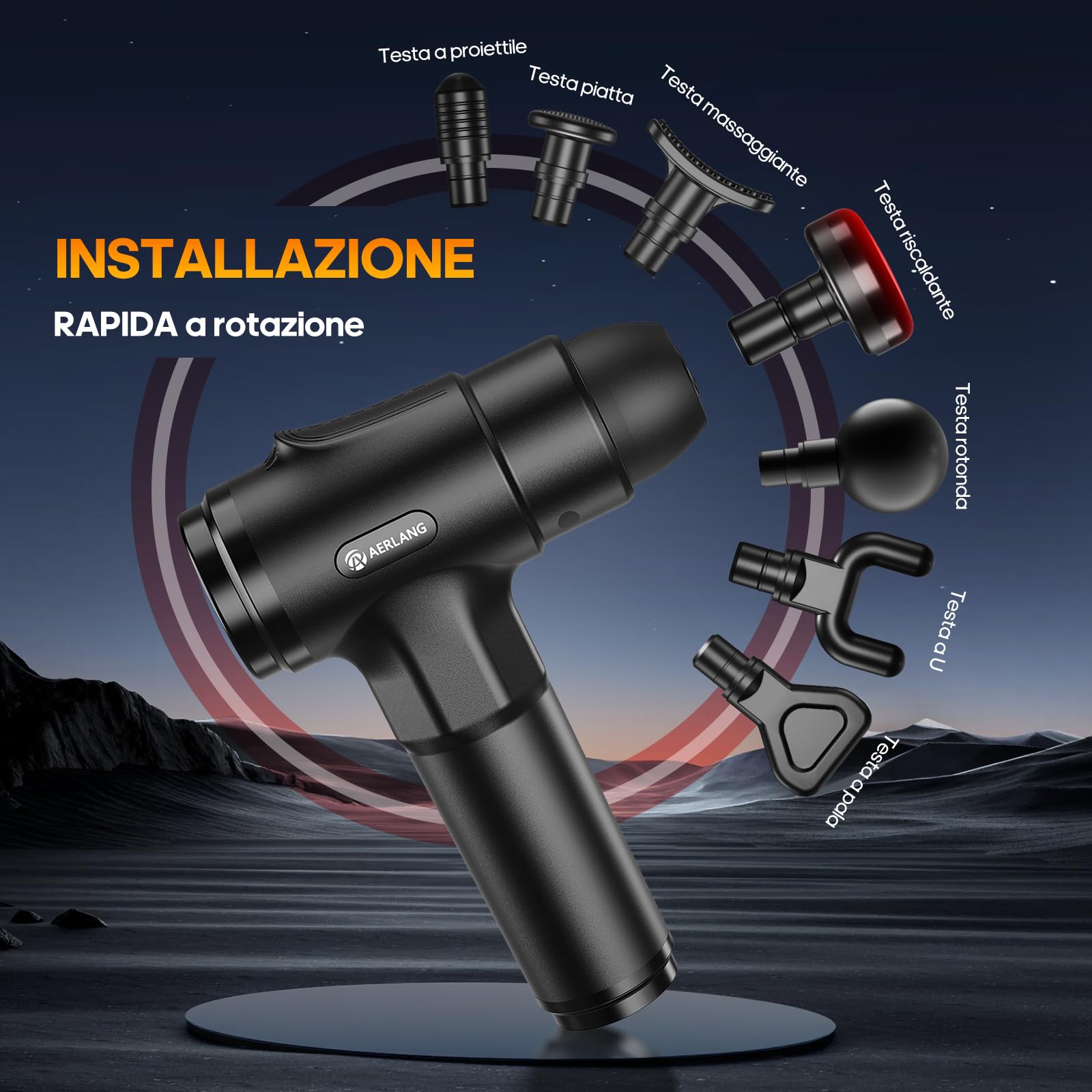 AERLANG Pistola Massaggio Muscolare con Calore, 20 Velocità e 7 Testine, Pistola Massaggiante a Percussione, Massaggiatore Muscolare Profondo, Regalo Uomo Donna per Compleanno