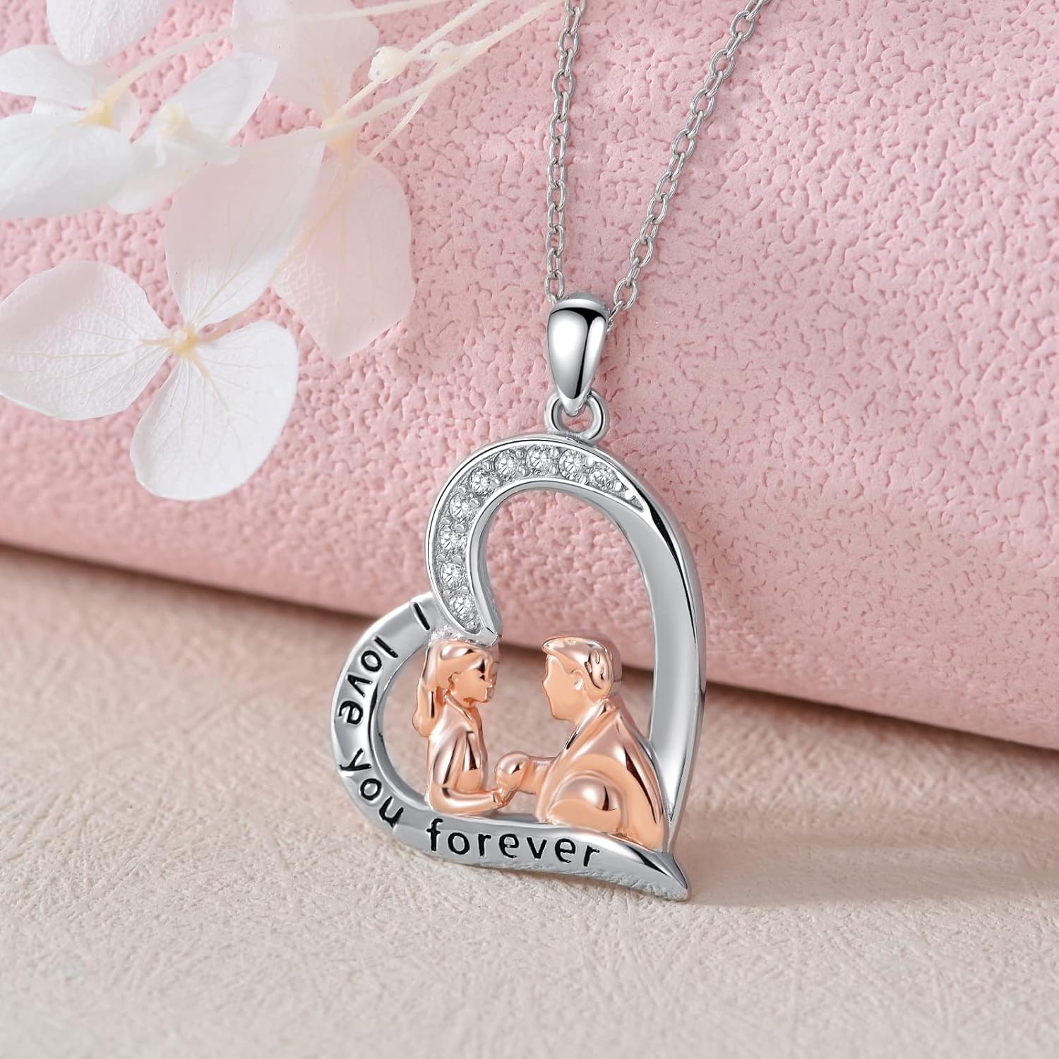 Father Necklace for Girls 925 Sterling Silver Cubic Zirconia Heart Pendant with 18+2 Inches Chain Christmas Birthday Anniversary Jewelry