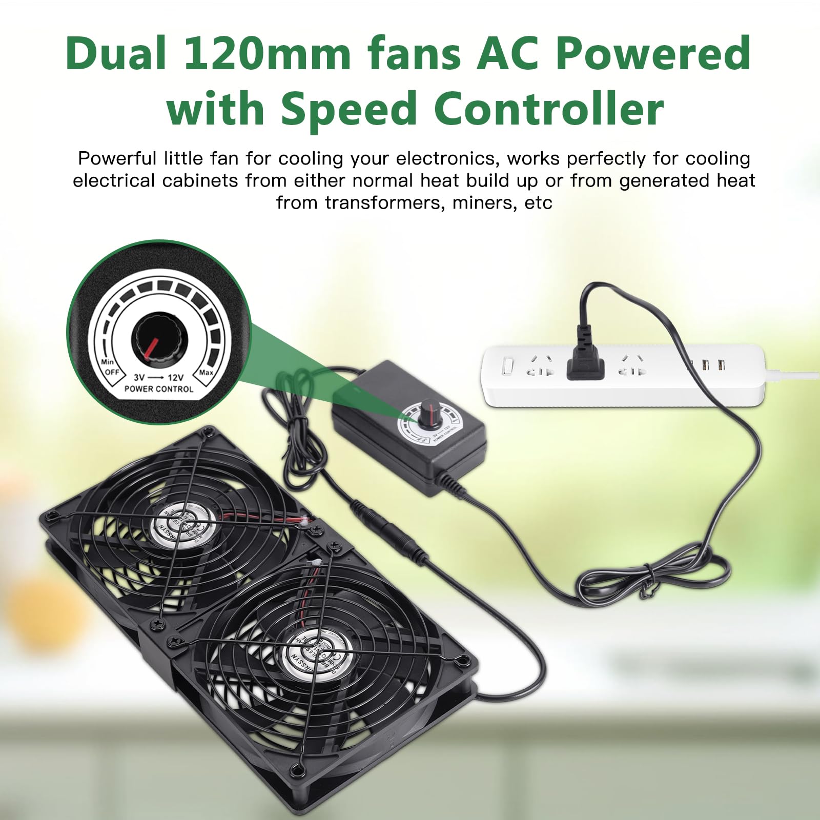 2 ventiladores de computadora de 4.724 in y 9.449 in con enchufe de CA, ventilador alimentado por CA de 110 V a 240 V con controlador de velocidad variable para gabinete receptor, chasis, 4