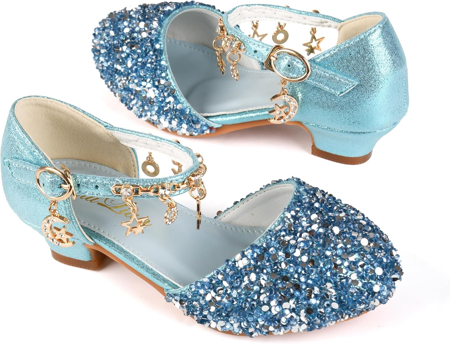 ChuLian Little Kids Girls Dress Pumps Glitter Sequins Princess Low Heels Princess Dress Shoes Party Dance Shoes Rhinestone Sandals - Image 5